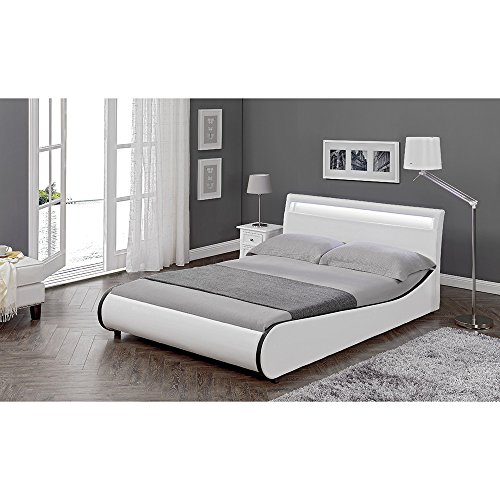 Corium Cama Elegante tapizada en Piel sintética - con Sistema de iluminación LED - 180x200cm (Blanco) Corium Cama Elegante tapizada en Piel sintética - con Sistema de iluminación LED - 180x200cm (Blanco)