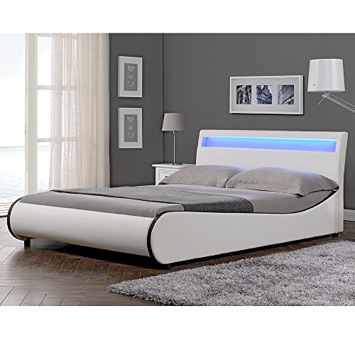 Corium Cama Elegante tapizada en Piel sintética - con Sistema de iluminación LED - 180x200cm (Blanco)