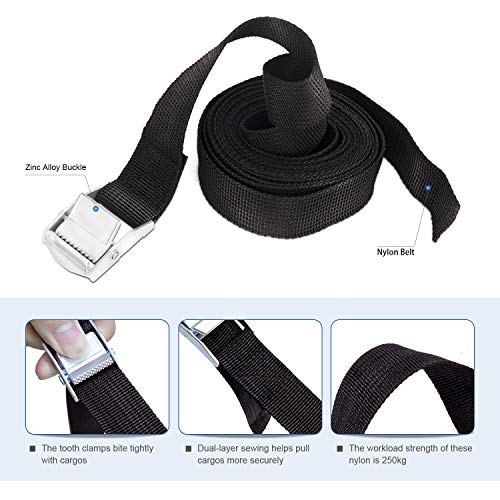 Correa de Amarre, Emooqi Cinchas de Sujeción de Carga Cinta 6Pcs trincaje Profesional Cintas Tensoras Correas - Negro (Long：98.4 inch, Large：1.0 inch)