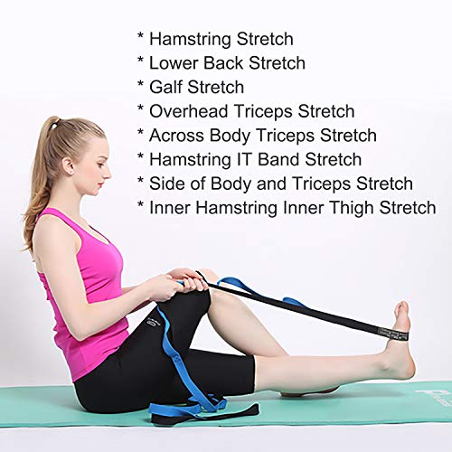 Correa de Estiramiento de Yoga Multi-Loop Cuerda de Antigravedad de Yoga Aérea Ideal para Fitness en el Hogar, Baile, Pilates, Fisioterapia, con Libro de Instrucciones, Azul 2 Metros