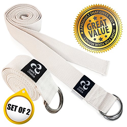 Correas de Yoga Ajustable de 2,4 m – 2 x Pack I Incluye eBook I Correa de Estiramientos con Hebilla en D para Pilates, Gimnasio Fitness I Ideal para Estiramientos Flexibilidad, Yoga Stap