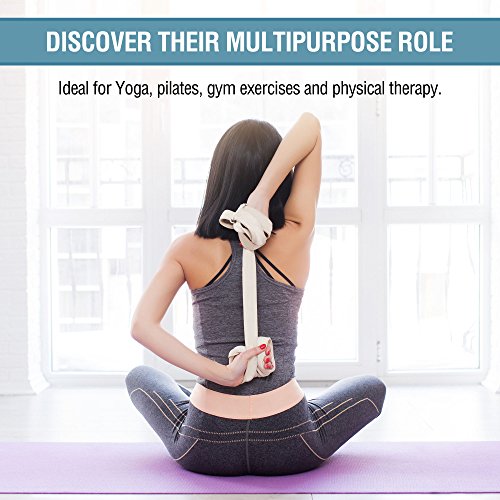Correas de Yoga Ajustable de 2,4 m – 2 x Pack I Incluye eBook I Correa de Estiramientos con Hebilla en D para Pilates, Gimnasio Fitness I Ideal para Estiramientos Flexibilidad, Yoga Stap