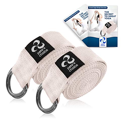 Correas de Yoga Ajustable de 2,4 m – 2 x Pack I Incluye eBook I Correa de Estiramientos con Hebilla en D para Pilates, Gimnasio Fitness I Ideal para Estiramientos Flexibilidad, Yoga Stap