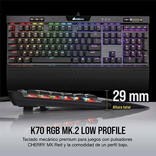 Corsair K70 MK.2 RGB Low Profile Teclado mecánico para Gaming retroiluminación LED RGB, QWERTY Español,Cherry MX Red (Suave y rápido)