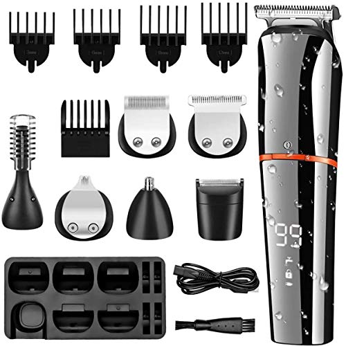 Cortapelos Hombre Profesional,Recortadora de barba,Maquina Cortadora de Pelo Recargable,Set de Multifunción Cortapelos/Nariz/Barba/Cara/Cuerpo y Máquina de Afeitar Precisión Impermeable 6 en 1