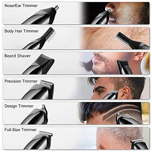 Cortapelos Hombre,Recortadora de barba Profesional,Maquina Cortadora de Pelo Recargable,Set de Multifunción Cortapelos/Nariz/Barba/Cara/Cuerpo y Máquina de Afeitar Precisión Impermeable 6 en 1