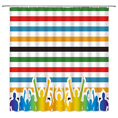 Cortina de ducha impresa en 3D Cortina de ducha de rayas de colores Simple elegante multitud de vítores colores del arco iris decoración de baño cortina de ducha de tela impermeable 180 x 180 cm