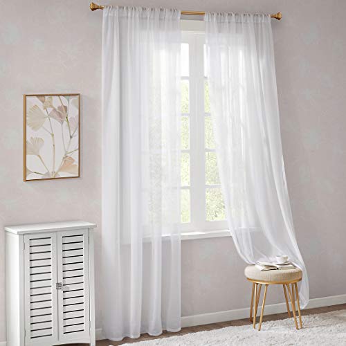 Cortinas blancas ligeras y suaves con barra de paso, cortinas de voile para dormitorio, cortinas transparentes para ventanas pequeñas, de organza, cortas, juego de 2, 175 x 140 cm