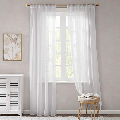 Cortinas blancas ligeras y suaves con barra de paso, cortinas de voile para dormitorio, cortinas transparentes para ventanas pequeñas, de organza, cortas, juego de 2, 175 x 140 cm