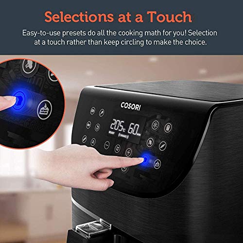 COSORI Freidora sin Aceite 5,5L, Freidora Aire Caliente con 11 Programas, Air Fryer con Función Mantener Caliente, Pantalla LED Táctil, Temporizador, Sin BPA ni PFOA, 100 Recetas PDF, 1700W