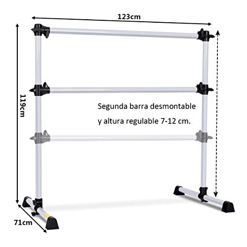 COSTWAY Barra de Ballet Móvil Altura Regulable 123 x 71 x 119 cm Barra de Estiramiento Desmontable (Blanco)