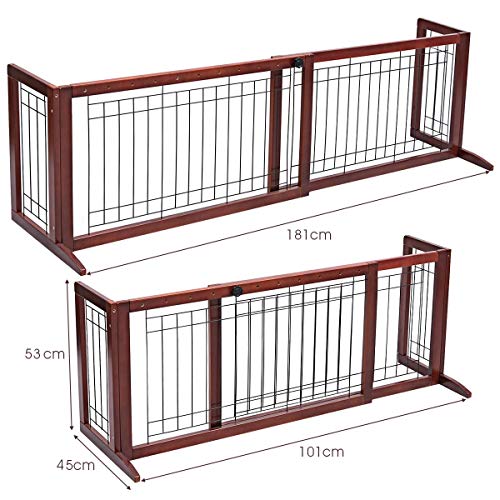 COSTWAY Barrera de Seguridad Extensible de Madera para Puerta Escalera Valla Protección para Bebé Perro Mascotas