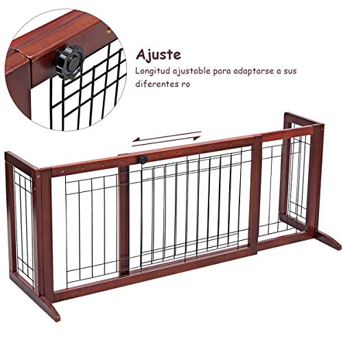 COSTWAY Barrera de Seguridad Extensible de Madera para Puerta Escalera Valla Protección para Bebé Perro Mascotas