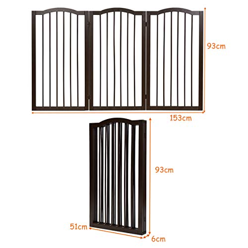 COSTWAY Barrera de Seguridad Plegable para Perros Valla Protección de Madera para Habitación Puerta Escalera Chimenea (153 x 93 x 2 cm)