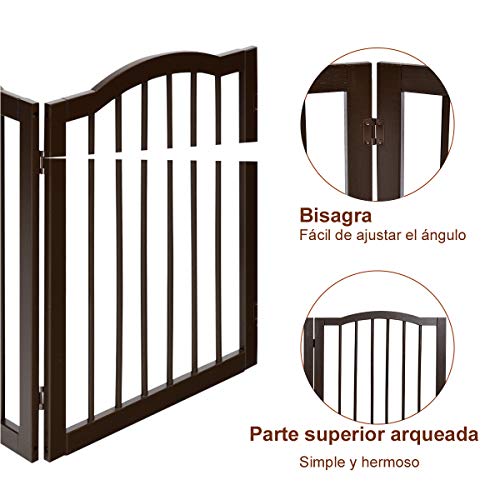 COSTWAY Barrera de Seguridad Plegable para Perros Valla Protección de Madera para Habitación Puerta Escalera Chimenea (153 x 93 x 2 cm)