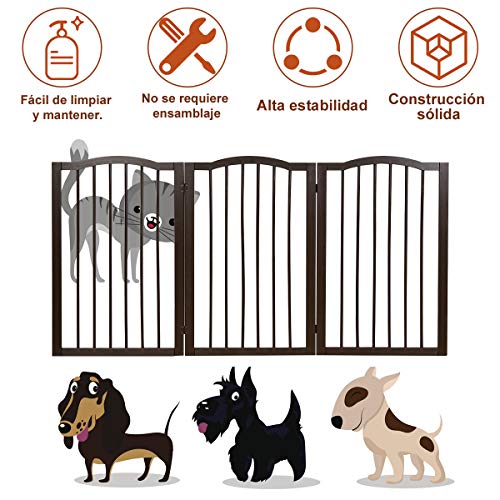COSTWAY Barrera de Seguridad Plegable para Perros Valla Protección de Madera para Habitación Puerta Escalera Chimenea (153 x 93 x 2 cm)