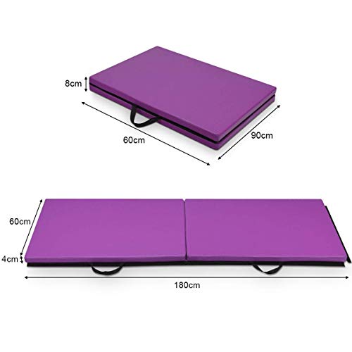 COSTWAY Colchoneta de Gimnasia Deportiva Plegable 180x60x4cm Tapete de Yoga Entrenamiento Alfombrillas de Fitness (Púrpura)