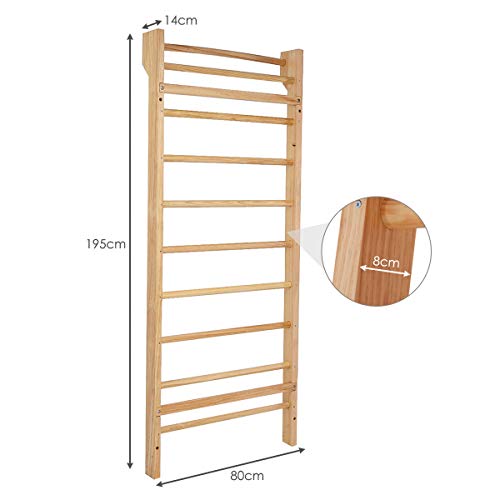 COSTWAY Escalera Sueca Barras de Pared 195x80x14cm Madera Espaldera para Gimnasio Fitness Casa Deportiva Carga hasta 150 kg COSTWAY Escalera Sueca Barras de Pared 195x80x14cm Madera Espaldera para Gimnasio Fitness Casa Deportiva Carga hasta 150 kg