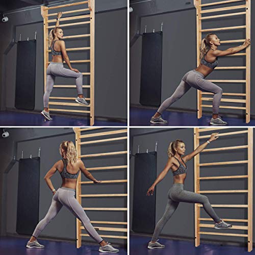 COSTWAY Escalera Sueca Barras de Pared 195x80x14cm Madera Espaldera para Gimnasio Fitness Casa Deportiva Carga hasta 150 kg COSTWAY Escalera Sueca Barras de Pared 195x80x14cm Madera Espaldera para Gimnasio Fitness Casa Deportiva Carga hasta 150 kg