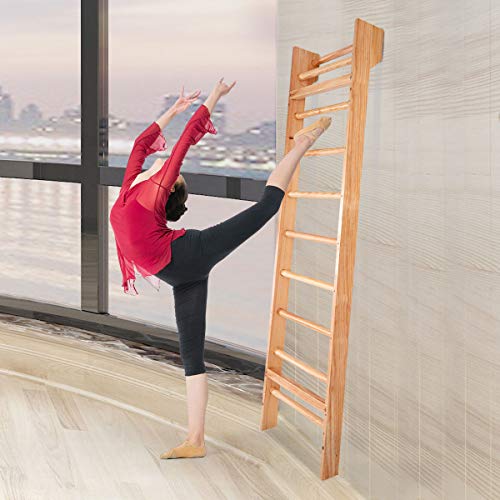 COSTWAY Escalera Sueca Barras de Pared 195x80x14cm Madera Espaldera para Gimnasio Fitness Casa Deportiva Carga hasta 150 kg