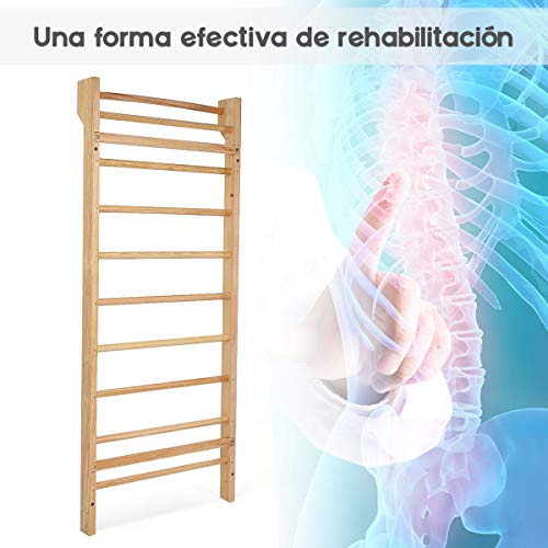COSTWAY Escalera Sueca Barras de Pared 195x80x14cm Madera Espaldera para Gimnasio Fitness Casa Deportiva Carga hasta 150 kg COSTWAY Escalera Sueca Barras de Pared 195x80x14cm Madera Espaldera para Gimnasio Fitness Casa Deportiva Carga hasta 150 kg