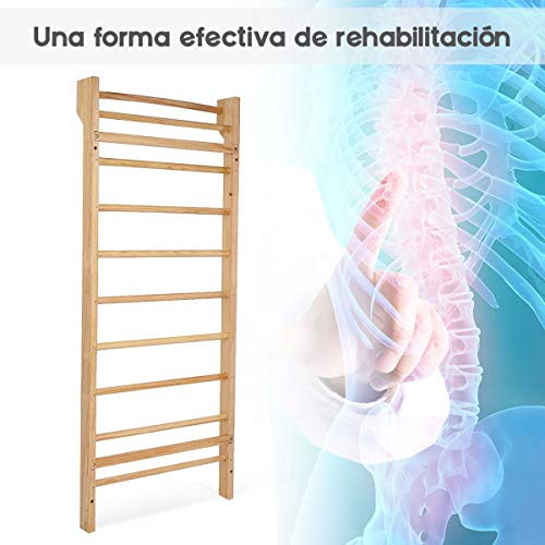 COSTWAY Escalera Sueca Barras de Pared 195x80x14cm Madera Espaldera para Gimnasio Fitness Casa Deportiva Carga hasta 150 kg