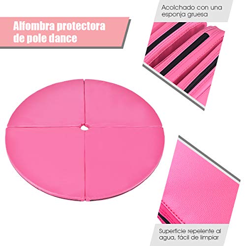 COSTWAY Pole Dance Mat Diámetro 150cm Grosor 5cm Colchoneta Seguridad Plegable para Entrenamiento Bailar Ejercicio (Rosa)