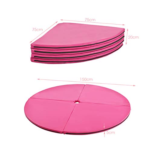 COSTWAY Pole Dance Mat Diámetro 150cm Grosor 5cm Colchoneta Seguridad Plegable para Entrenamiento Bailar Ejercicio (Rosa)