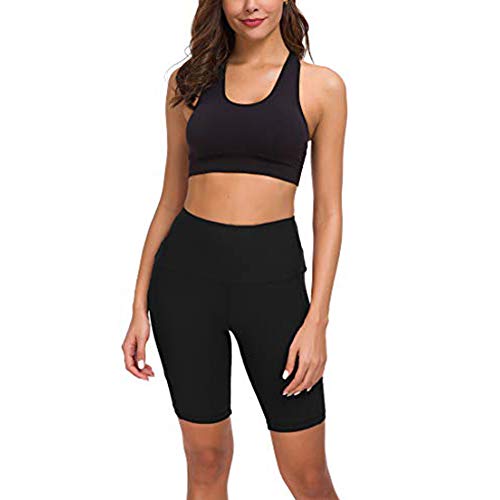 COTOP Pantalones Cortos de Yoga para Correr, Pantalones Cortos Deportivos de Cintura Alta con Bolsillos Laterales para Mujeres (L)