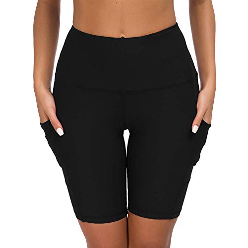 COTOP Pantalones Cortos de Yoga para Correr, Pantalones Cortos Deportivos de Cintura Alta con Bolsillos Laterales para Mujeres (L)
