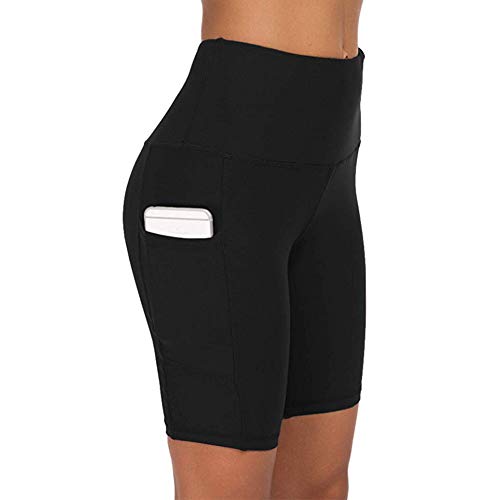 COTOP Pantalones Cortos de Yoga para Correr, Pantalones Cortos Deportivos de Cintura Alta con Bolsillos Laterales para Mujeres (L)