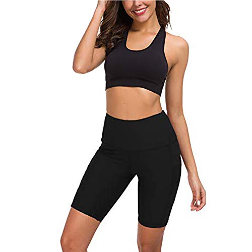 COTOP Pantalones Cortos de Yoga para Correr, Pantalones Cortos Deportivos de Cintura Alta con Bolsillos Laterales para Mujeres (L)