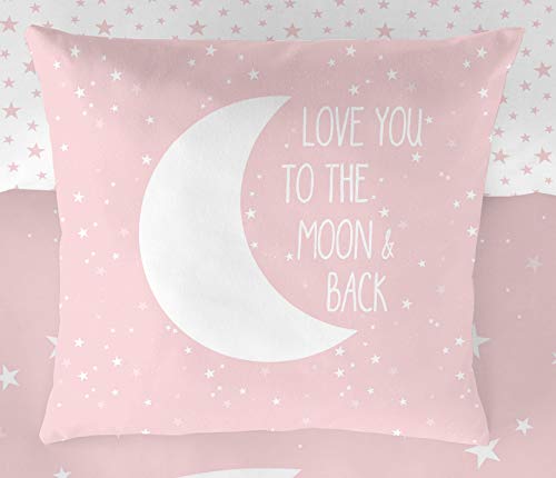 COTTON ARTean Funda Nordica Infantil/Juvenil Reversible Moon Pink Cama de 90