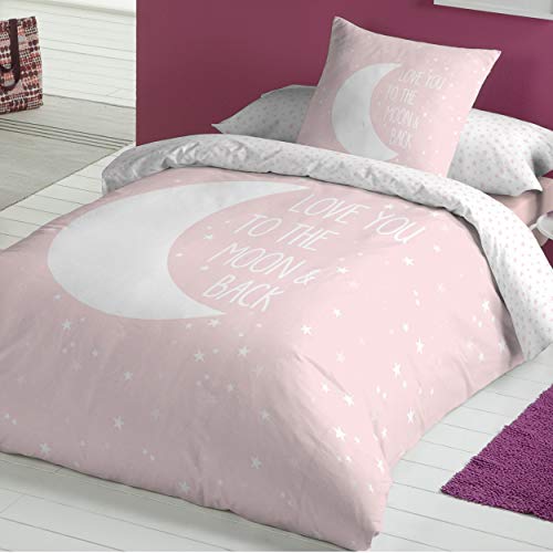 COTTON ARTean Funda Nordica Infantil/Juvenil Reversible Moon Pink Cama de 90 COTTON ARTean Funda Nordica Infantil/Juvenil Reversible Moon Pink Cama de 90