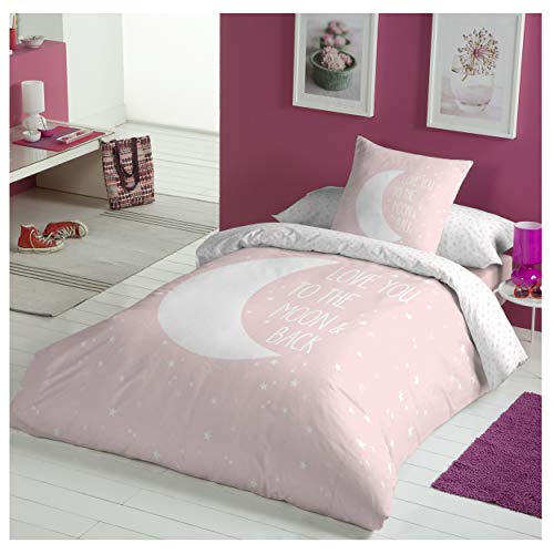 COTTON ARTean Funda Nordica Infantil/Juvenil Reversible Moon Pink Cama de 90 COTTON ARTean Funda Nordica Infantil/Juvenil Reversible Moon Pink Cama de 90