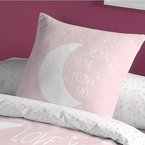 COTTON ARTean Funda Nordica Infantil/Juvenil Reversible Moon Pink Cama de 90