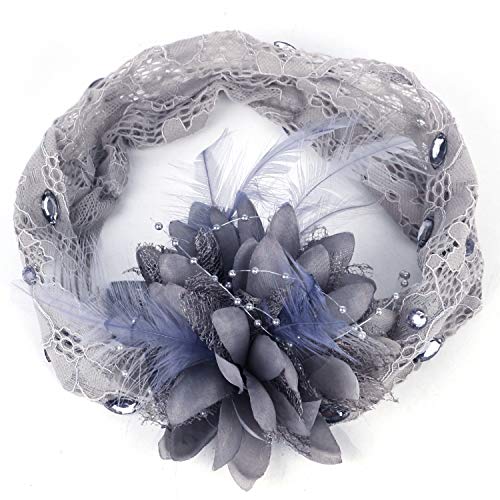 Coucoland Cinta para el pelo de los años 20, plumas y lentejuelas, diseño de flores, estilo charlestón, ideal para disfraz de Gran Gatsby gris Talla única