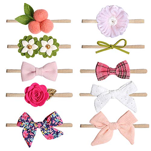 COUXILY Cintas Pelo Bebe Niña 10 Pcs Multicolor Suave Elásticas Diademas Bebe Niña Recien Nacida Turbantes Para Bebe Niñas (C)