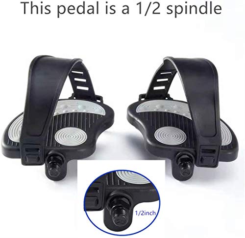 COZYROOMY Pedales de Bicicleta estática con Correa Ajustable para Pedales de Bicicleta estática de Interior para Todos los husillos de 9/16 y 1/2 Pulgada. 6 Meses de Garantia (1/2)