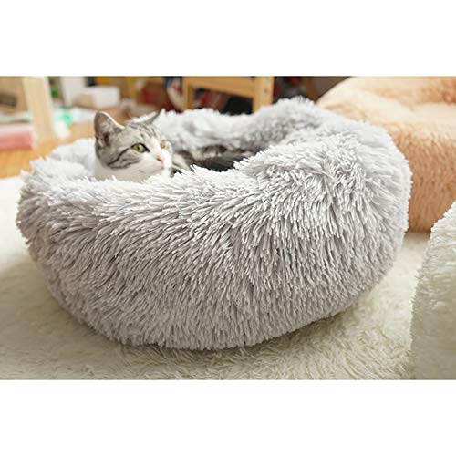 Cozywind Cama para Perros y Gatos,Mascotas Calentito Cojín Redondo Suave de Felpa (70cm, Gris Claro)