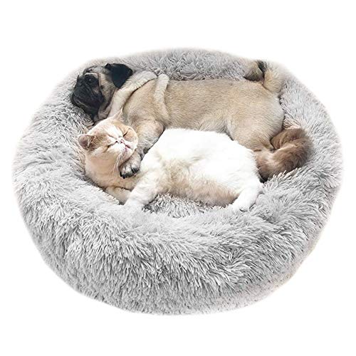 Cozywind Cama para Perros y Gatos,Mascotas Calentito Cojín Redondo Suave de Felpa (70cm, Gris Claro)