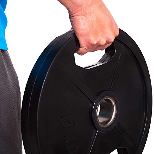 C.P. Sports Olympiascheiben - Par de discos de pesas de goma, 50/51 mm de diámetro, 1 par de discos de 0,5 kg - 30 kg, discos de contorno, pesas para pesas con agujeros de agarre, 15 kg
