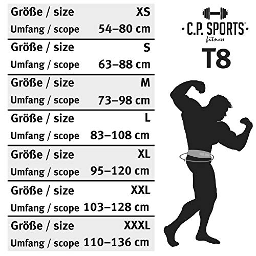 C.P. Sports Powerlifting - Cinturón de Entrenamiento para Levantamiento de Pesas, Negro, XXXL = 110-136cm