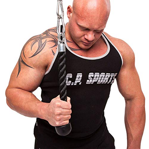 C.P.Sports One Hand Triceps Rope + Carabiner, Bodybuilding Fitness Strength Training Gym Accessories