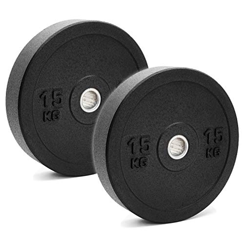 C.P.Sports - Par de discos Bumper Plates – Placas de peso de goma completas y amortiguadoras para entrenamiento, disco de peso para mancuernas Ø 50/51 mm – 2 x 15 kg