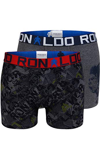 CR7 Cristiano Ronaldo - Boys - Bóxers Ajustados para niños - Pack de 2 - Gris/Combinación (524) - tamaño 116/128 (4-6 años) (CR7-JBS-8400-51-524-116/128)