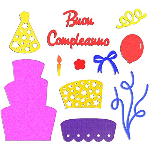 Crafting Dies Troquel con texto en inglés «Buon Birthday», metálico, troquelado para tartas, velas, copos y estrellas, Thinlits, Happy Birthday»