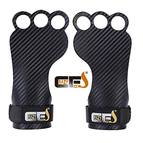 CRAZYFOXS Calleras para Crossfit - Grips 3H Fibra de Carbono – Guantes de Gimnasio para Protección de Manos - Diseño 2020 Ergonómico Hombre y Mujer - Gym Fitness Halterofilia (M)