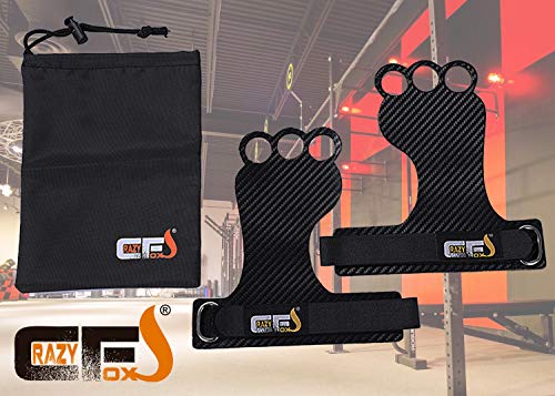 CRAZYFOXS Calleras para Crossfit - Grips 3H Fibra de Carbono – Guantes de Gimnasio para Protección de Manos (S)