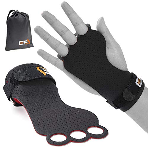 CRAZYFOXS Calleras para Crossfit - Grips 3H Microfibra – Guantes de Gimnasio para Protección de Manos - Diseño 2020 Ergonómico Hombre y Mujer - Gym Fitness Halterofilia - Rojo y Negro (XL)